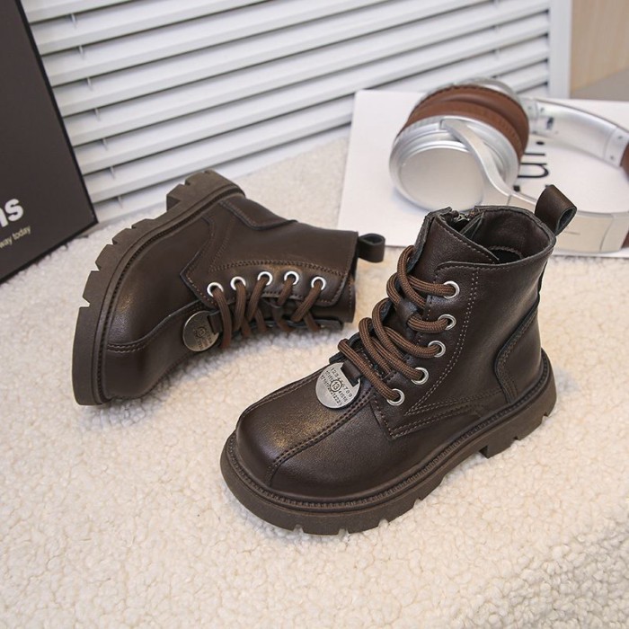 Children's Boys' Boots Martin New Leather Boots Girls' Martin Boots Soft Soled Baby Short Boo