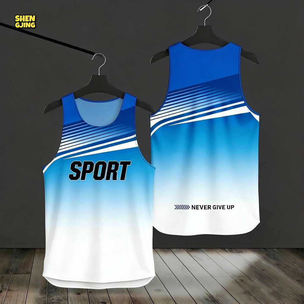 SHENGJING-Sport Blue Gradient Running Singlet Quick Dry Tank Top