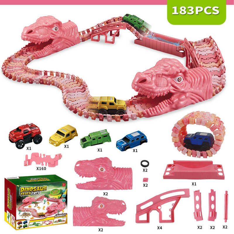 Khủng Long Mới Theo Dõi Xe Điện Có Thể Thay Thế Vỏ Xe Đua Đồ Chơi Trẻ Em Màu Hồng Bộ 183 Chiếc