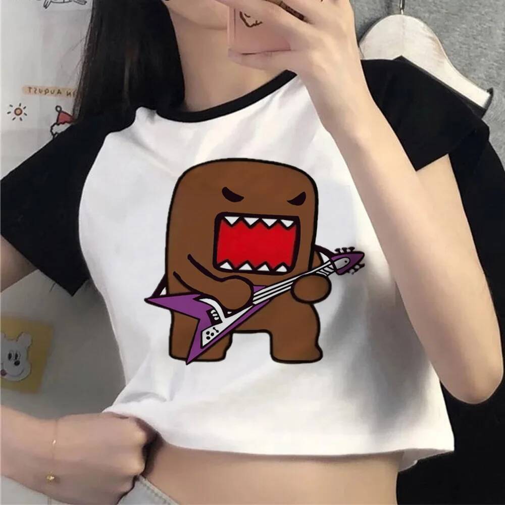 Domo crop top nữ goth gothic grunge thay thế áo thun cutecore grunge emo dollette thay thế cutecore