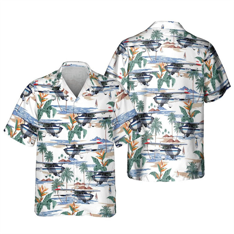 Thời Trang 3D In Hình Máy Bay Hawaii Áo Sơ Mi Nam Máy Bay Tiêm Kích Máy Bay Trực Thăng Đồ Họa Bãi Bi