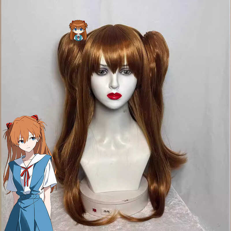 Tóc giả cosplay Asuka Eva, dễ gắn, kiểu đuôi ngựa