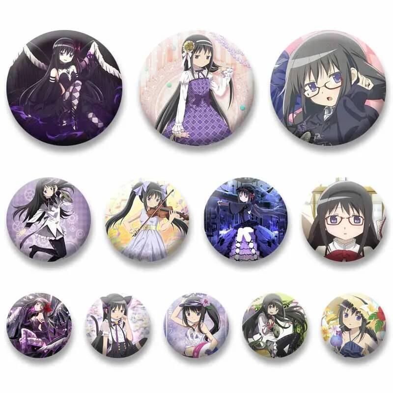 Anime Puella Magi Madoka Magica Homura Akemi Huy Hiệu Hoạt Hình Dễ Thương Cô Gái Thổ Cẩm Tròn Cospla