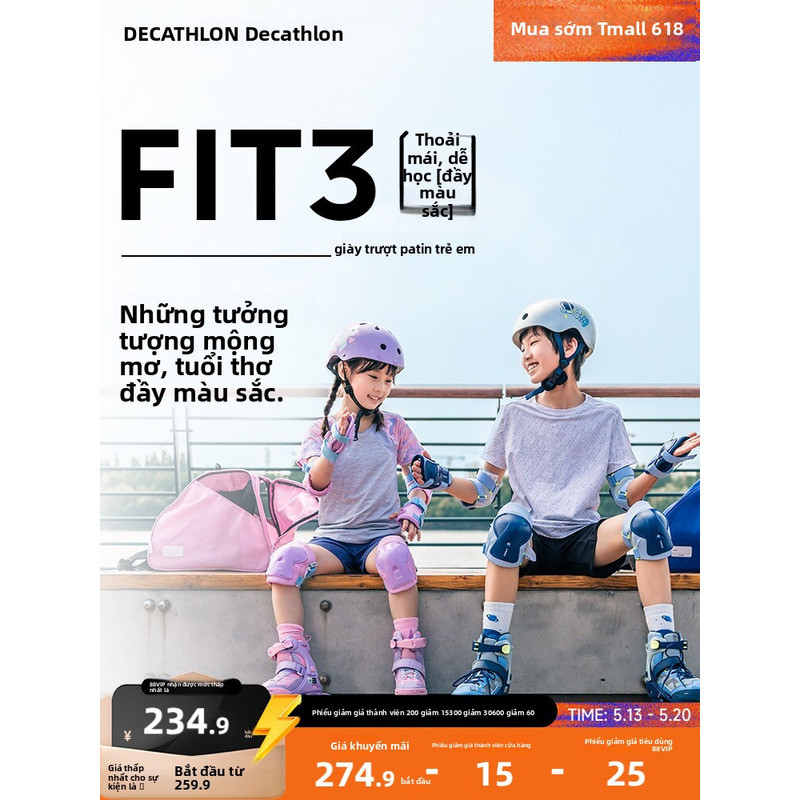 Giày trượt patin Decathlon dành cho trẻ em mới bắt đầu, bộ giày trượt patin cho bé gái và bé trai, M