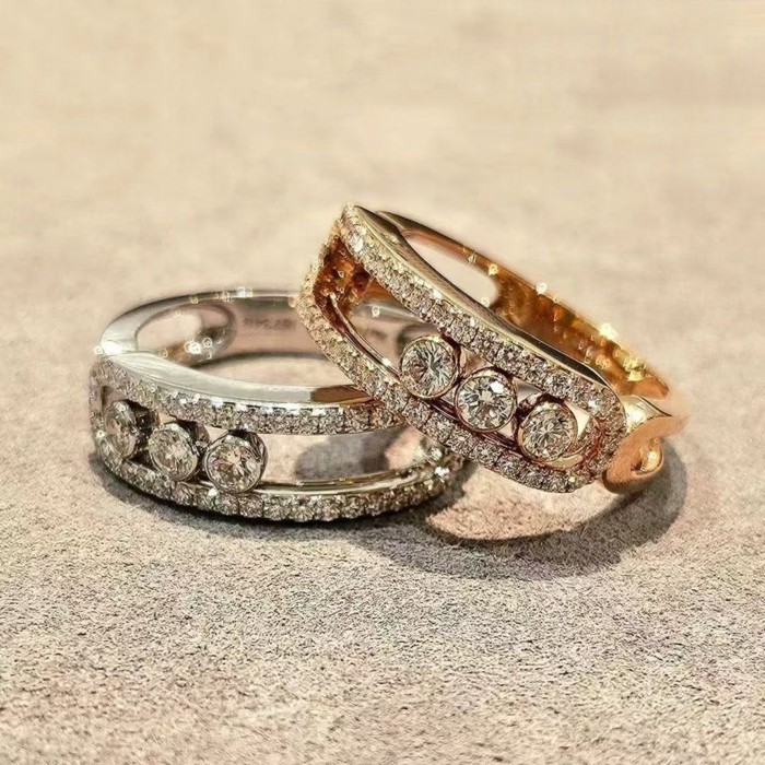 Phiên bản cao cấp của Messika Phiên bản rộng rãi của chiếc nhẫn kim cương ba kim cương dành cho nữ, 