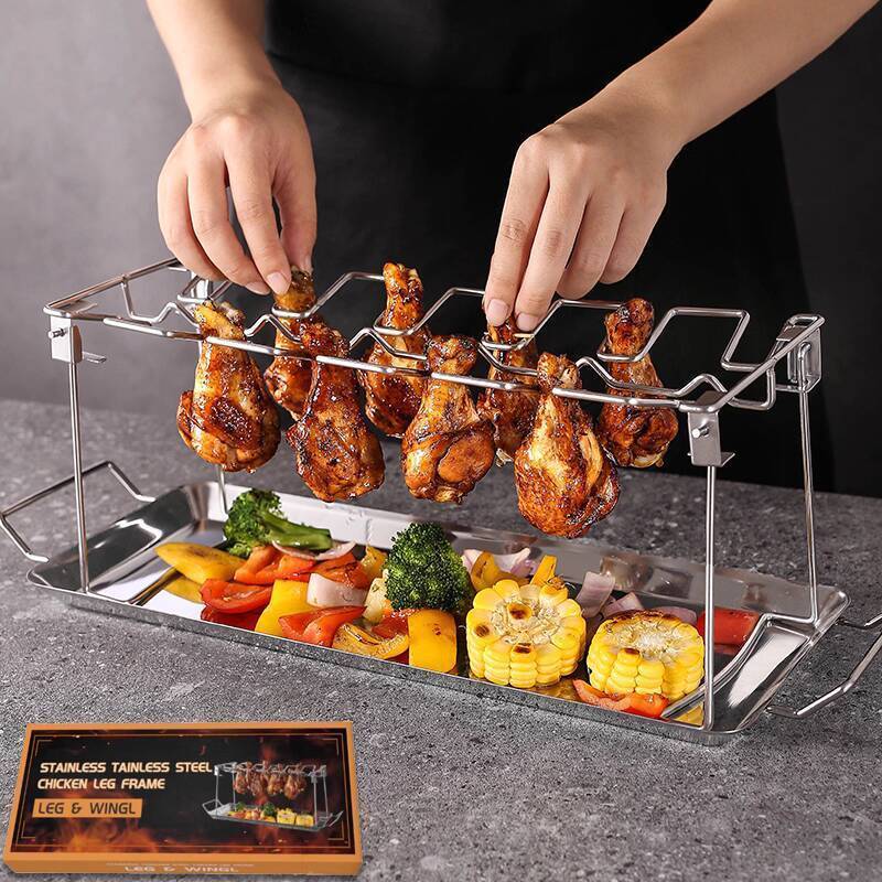 [SIÊU HOT 2025] Khay đựng chân bằng thép không gỉ, BBQ, khay đế di động ngoài trời, giá nướng gà BB