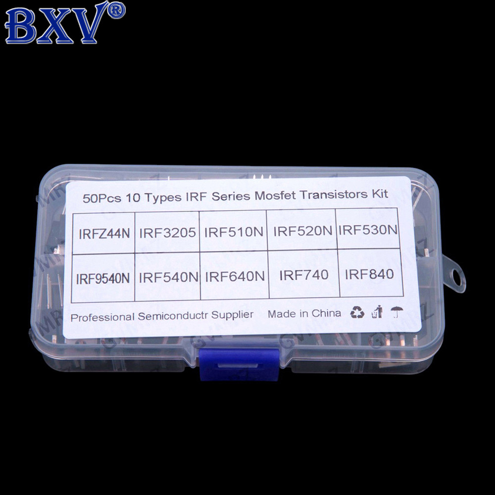 Bộ 50 CHIẾC N-Channel Power Mosfet - Hỗn hợp 10 giá trị (IRFZ44N, IRF3205, IRF510N, IRF520N, IRF530N