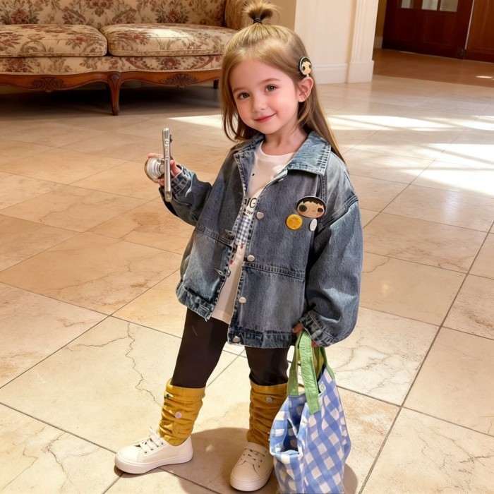 Girls Denim Jacket Spring And Autumn New Style Children's Korean Style Soft Loose Denim Jacket
