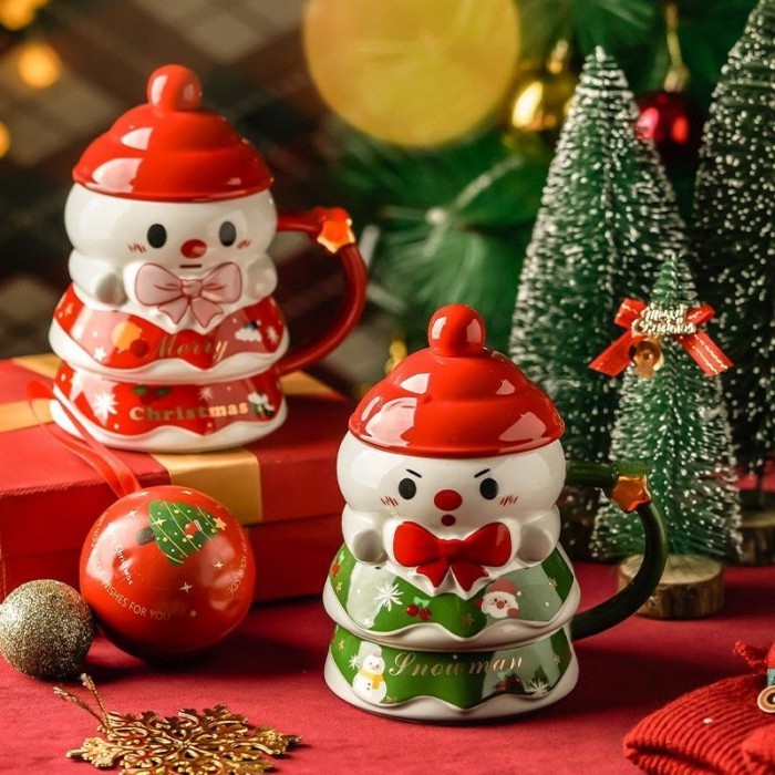 Good-looking Christmas Water Cup Christmas Gift Snowman Cup Ceramic Cute Gift For Girls Christmas E