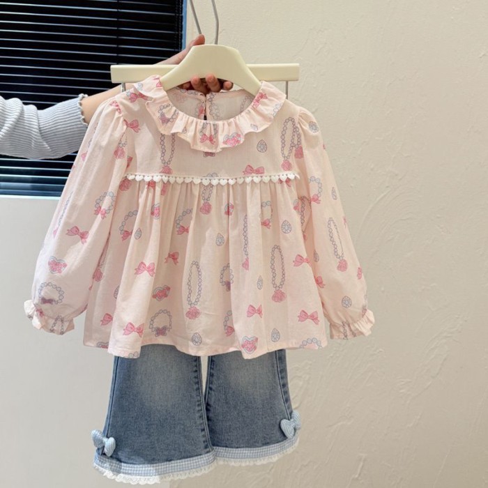 New Girls' Spring Clothes Korean Style Western Style Long Sleeve Shirts Tops Baby Girls Fashio