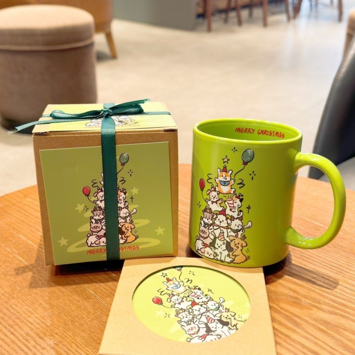 Wave Cat Langtu Original Christmas Tree Ceramic Cup Coffee Mug Cup Gift Box Gift Box