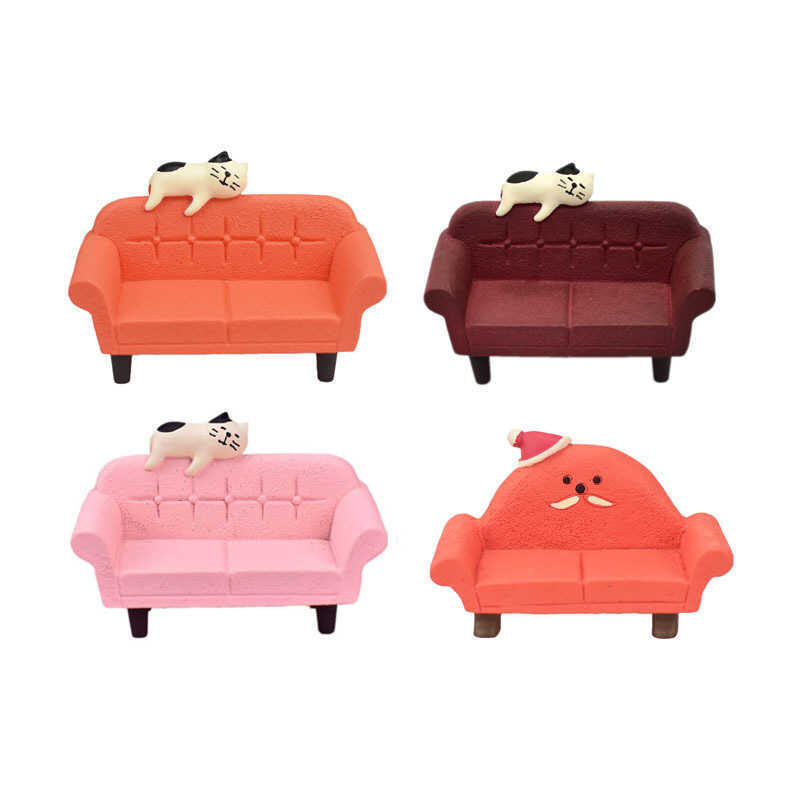 Zakka Đỏ Ghế Sofa Mèo ZAKKA Phong Cách Nhật Bản INS Sáng Tạo Thu Nhỏ Cảnh Búp Bê Nhựa Đồ Trang Trí N