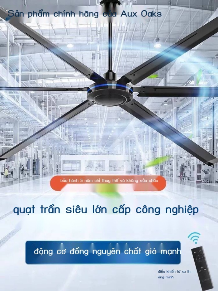 Quạt trần lớn Oaks màu đen 80inch siêu mạnh, quạt điện nghiệp, thương mại, công suất lớn, điều khiể