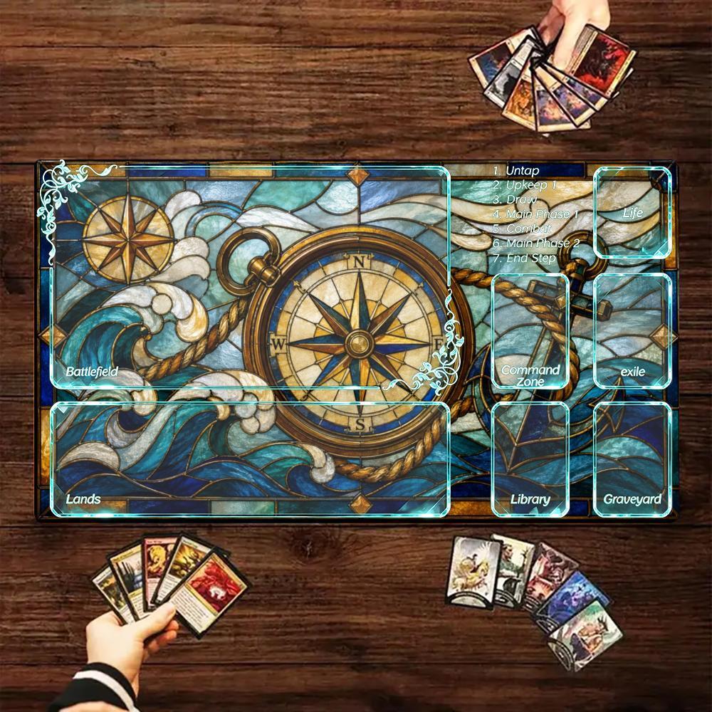 Vintage Hải Lý La Bàn Neo MTG Playmat Magic Card Mat Chống Trơn Trượt Khâu Cạnh Mousepad 35X60CM Com