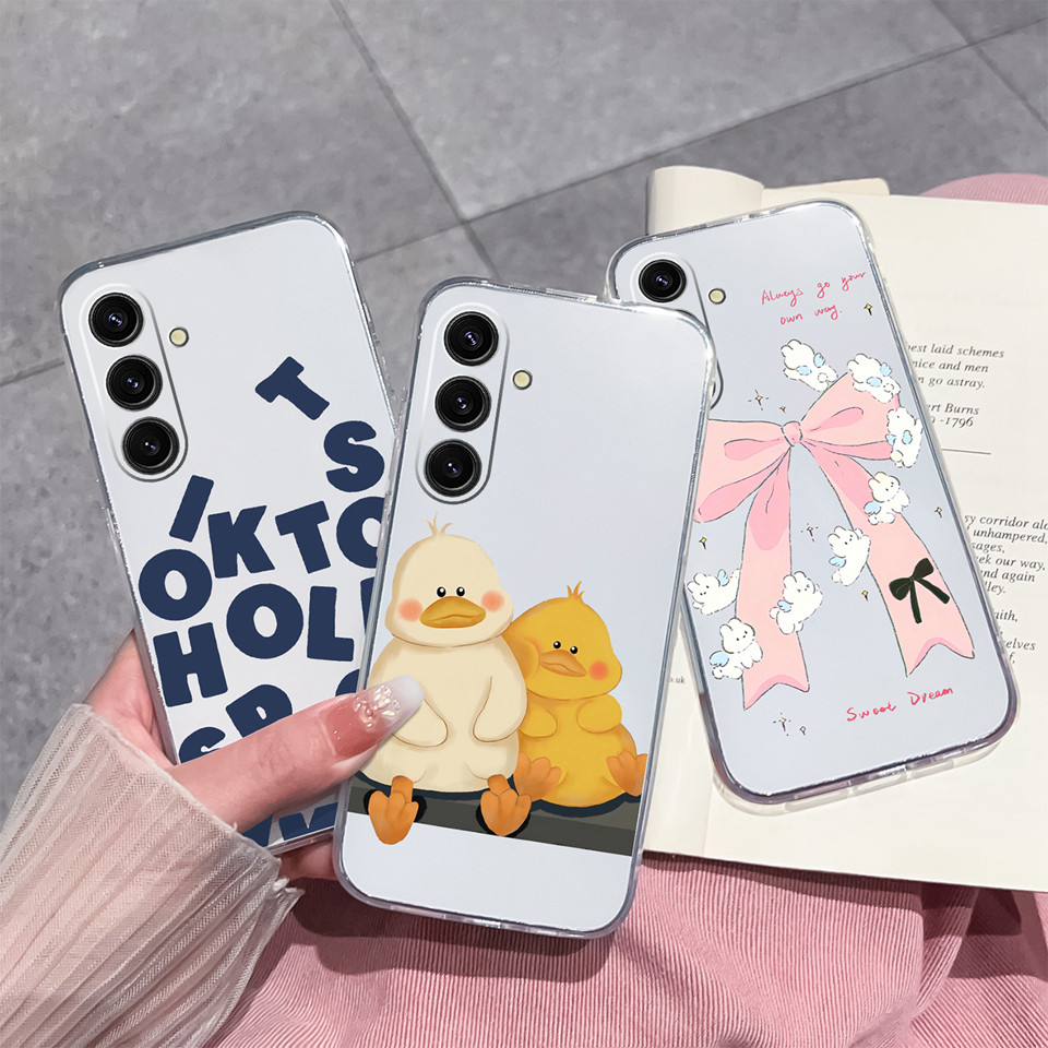 Ốp Lưng Cho Samsung Galaxy S24 Plus S24 FE S24 Siêu Nhỏ Vịt Vàng Nơ Chống Rơi Chống Sốc Trong Suốt V