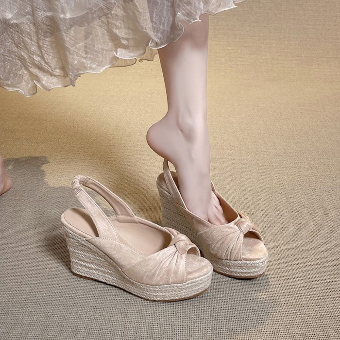 Giày Sandal Mùa Hè Đế Dày Nữ Tăng Chiều Cao 9Cm Miệng Cá Xoắn Giày La Mã