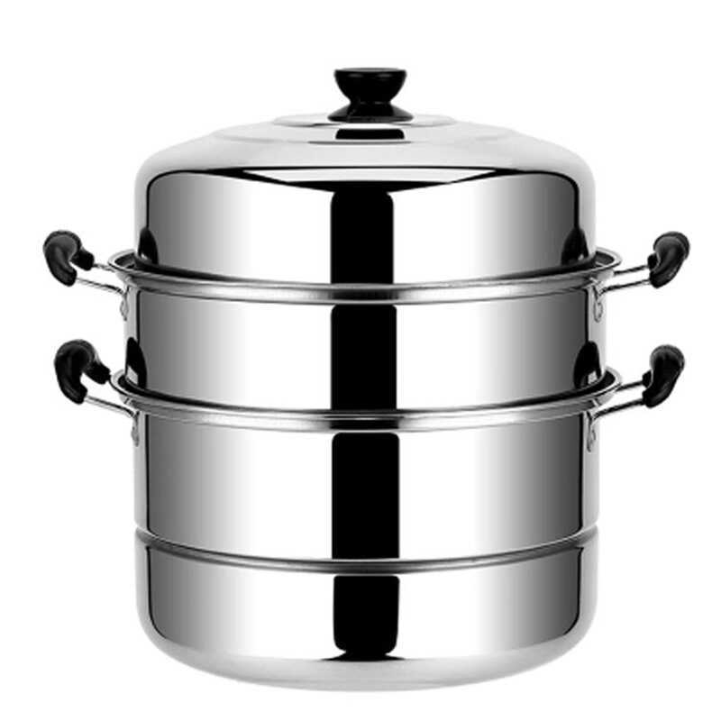 Nồi hấp bằng thép không gỉ nâng cao 30cm Nồi cảm ứng dày ba lớp Nồi Gas Nồi hấp Bun hấp Househ
