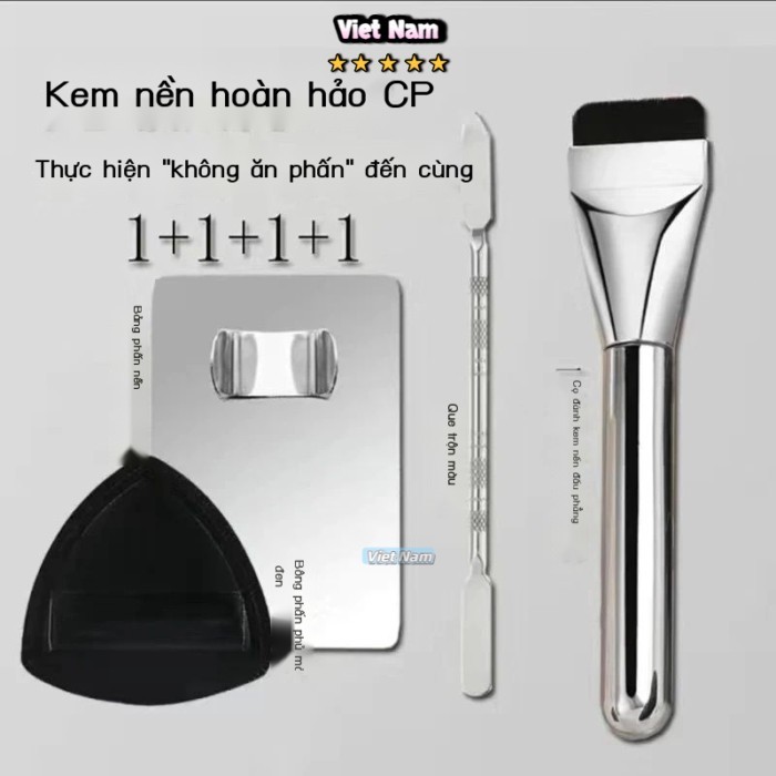 (Tạo tác trang điểm) Bảng phấn nền dạng lỏng, cọ đánh nền đầu dẹt, xẻng đánh kem nền siêu mỏng, que