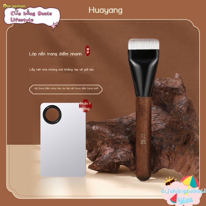 Cọ đánh nền đầu phẳng Lanmeng đi kèm bảng màu, cọ đánh kem nền, phấn không dễ ăn, cọ đánh kem nền d