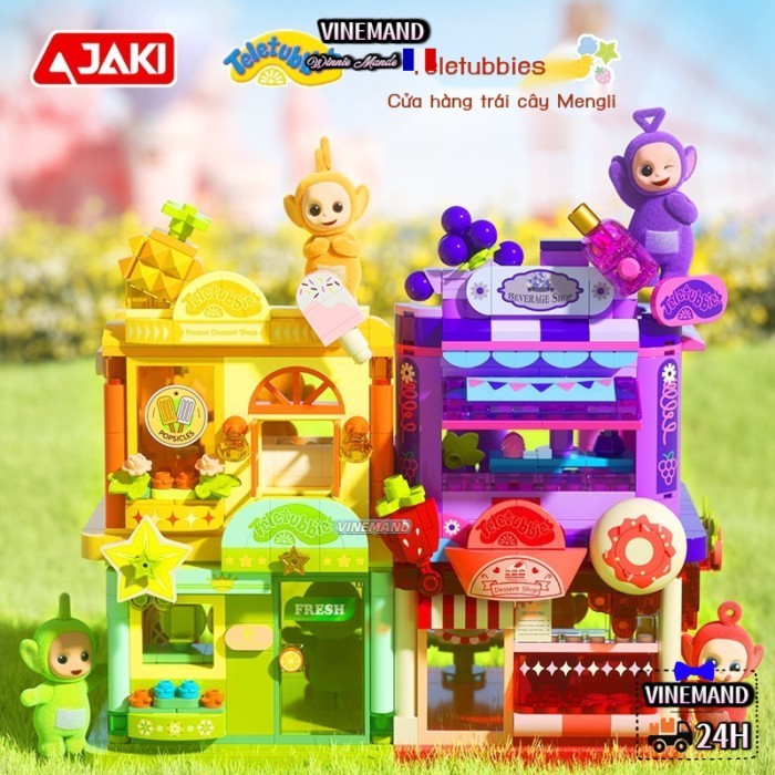 Các khối xây dựng Teletubbies Tintin Xiaobo uống shop Dixi Lala uống lạnh trái cây shop lắp ráp đồ