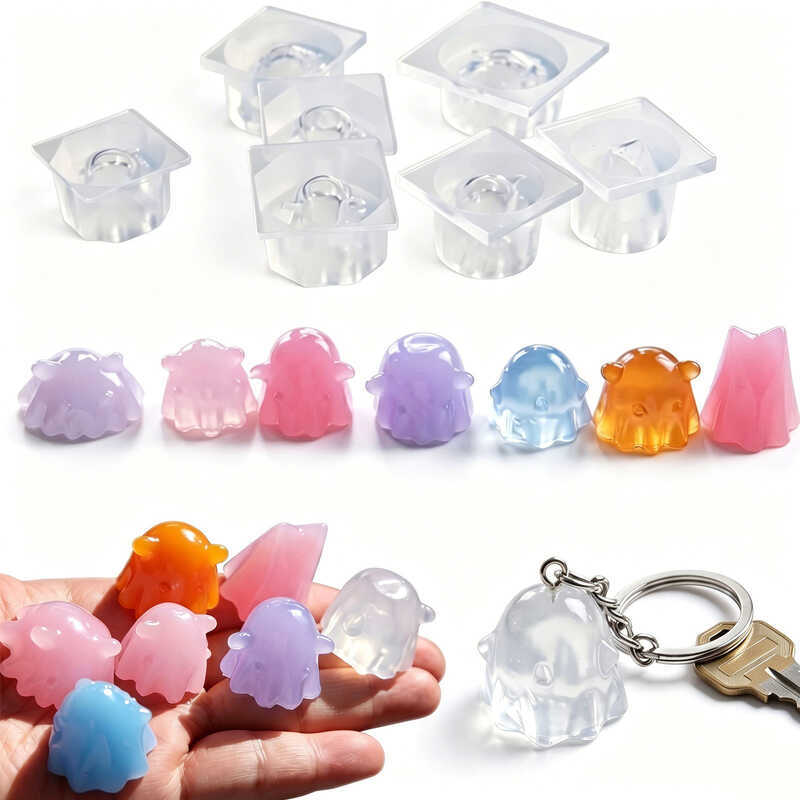 Bộ 7 Món Halloween Dễ Thương Little Ghost Khuôn Cao Trong Suốt Silicon Thạch Ma Khuôn Nhỏ Ma Ma Khuô