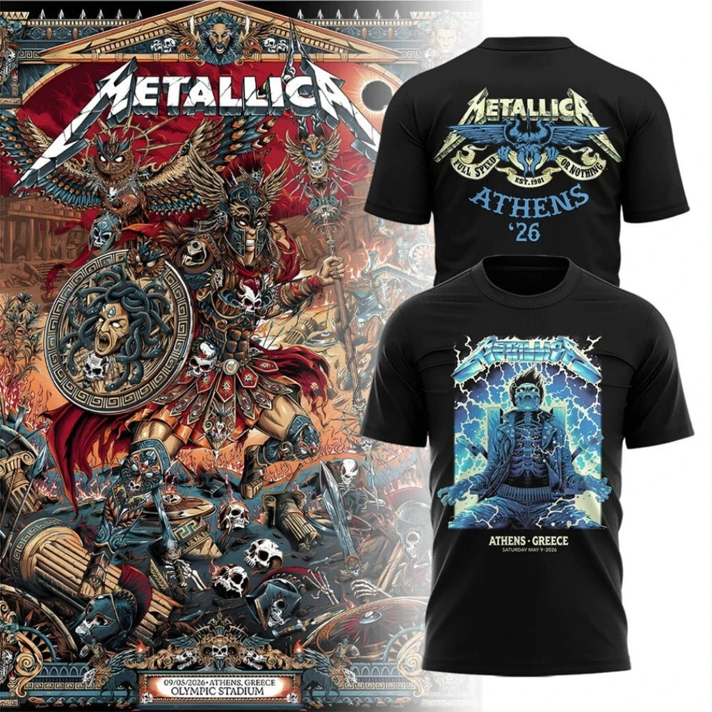 Metallica M72 Tour 2026 Áo Thun Metallica M72 Athens Hy Lạp Ban Nhạc Áo Thun Cotton Graphic Tee