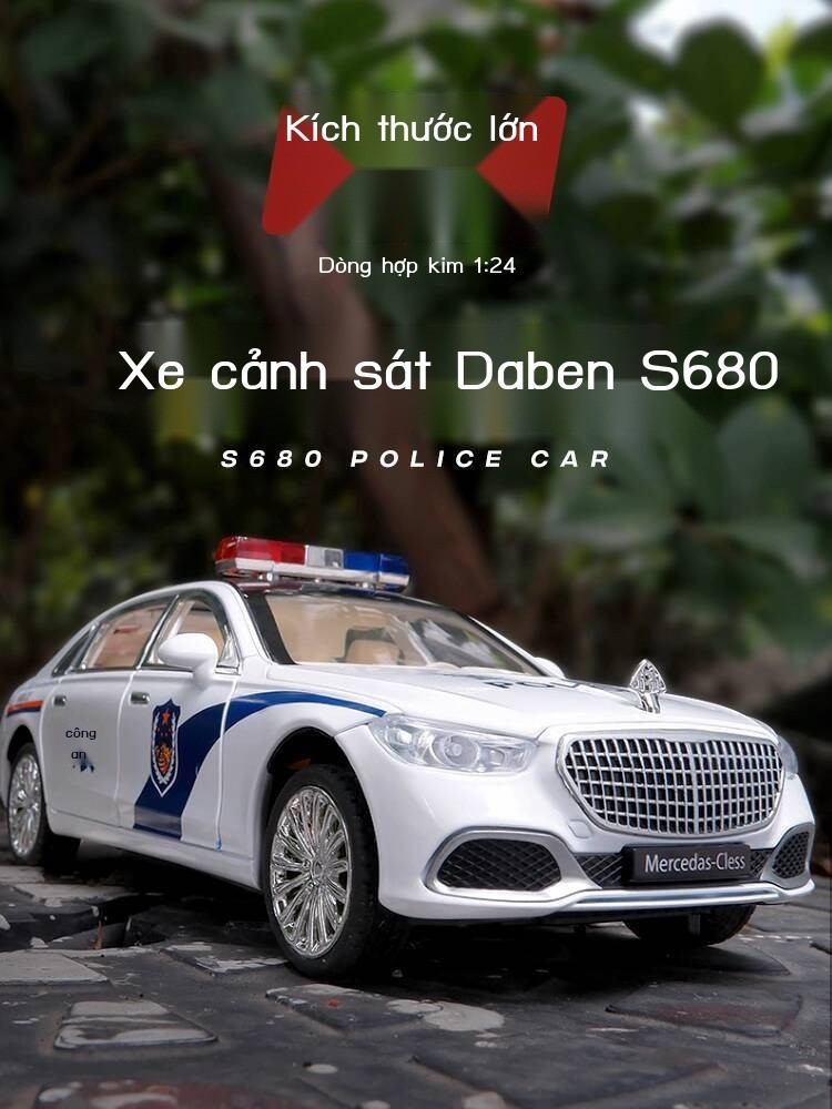 1:24 Mô hình cảnh sát hợp kim Mercedes-Maybach S680 mô phỏng an ninh công cộng trang trí đồ chơi tr