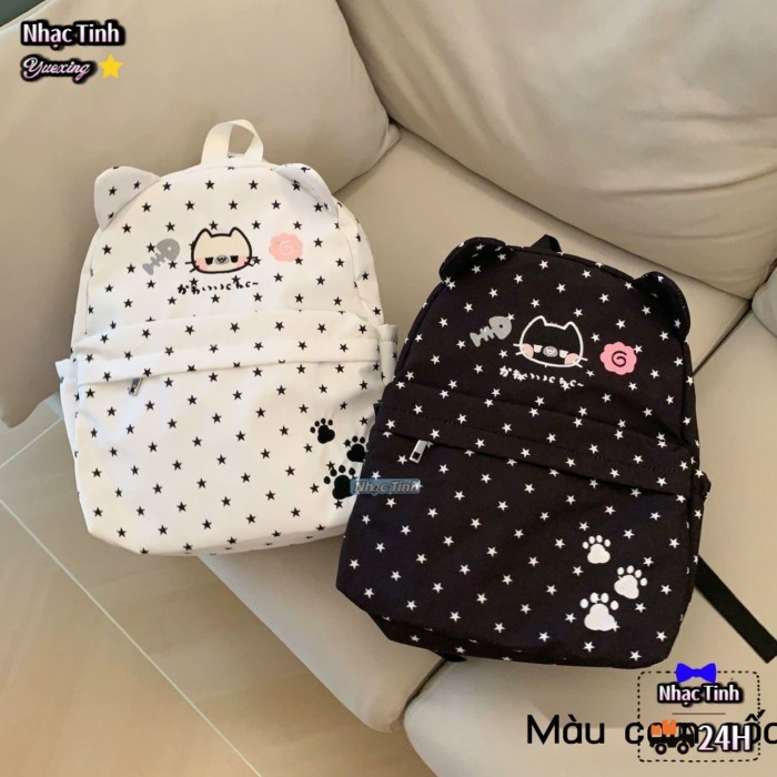 Phiên Bản Hàn Quốc INS Nhật Bản Ngôi Sao Tai Mèo Con Dễ Thương Canvas Kaomoji Đa Năng Học Sinh Mềm