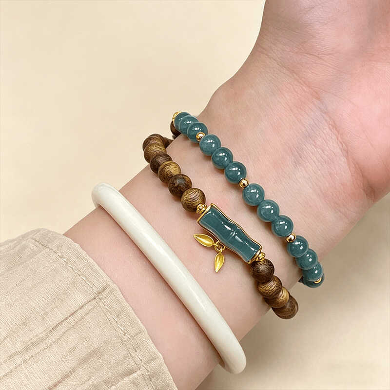 Ngọc Nước Xanh Tự Nhiên Phong Cách Trung Hoa Vòng Tay Tre Jiufen Shen Qinan Trầm Hương Vòng Tay Cô G