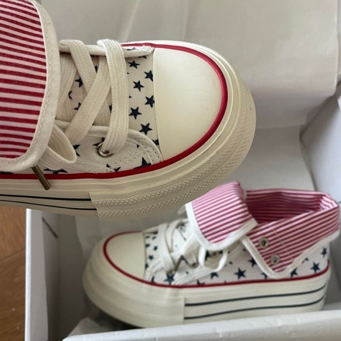 American Style Canvas Shoes European And American Style Pink Striped Cuffed Sneakers Women's Hei