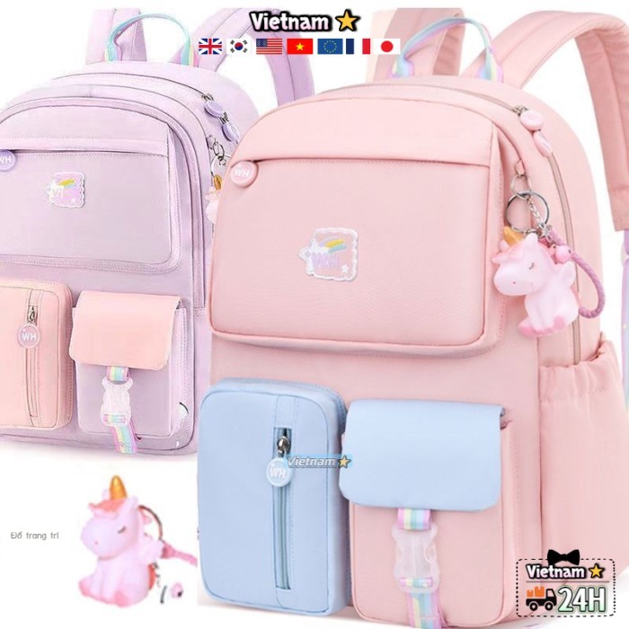 Cặp học sinh tiểu học macaron cao cấp dành cho bé gái lớp 1, 3 và 4, 6-12 tuổi, ba lô giảm gánh côn