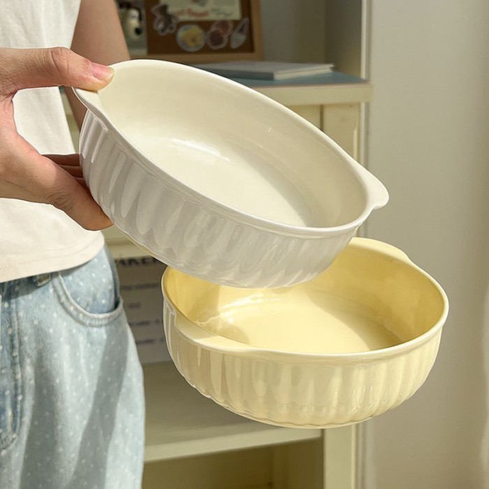 Fufu Ceramic Binaural Ins Steamed Egg Air Fryer Household Soup Bowl Noodle Bowl Oven Fruit Special