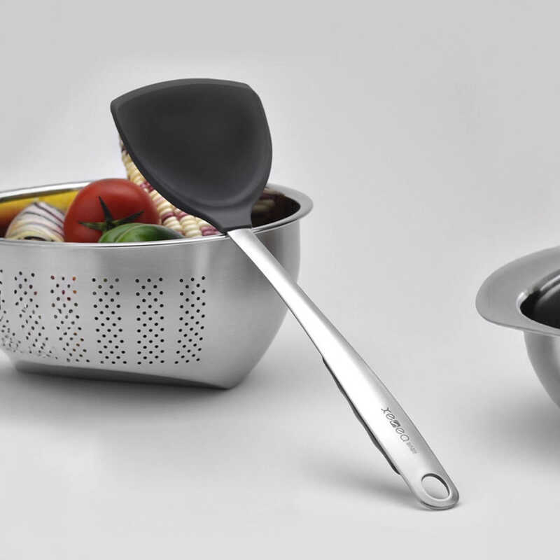 Thìa Silicon Inox 304 Nhà Bếp Chống Dính Nấu Ăn Thìa Hộ Gia Đình Nấu Ăn Silicon Đồ Dùng Nhà Bếp