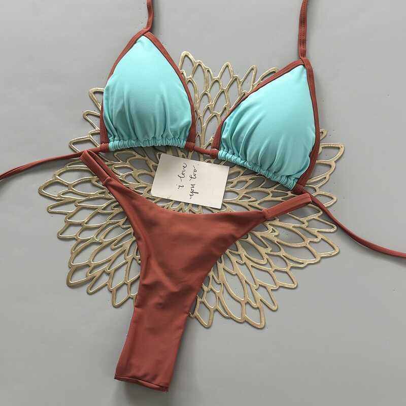 P 41340 Dây đeo không dây chắc chắn bikini Dây đeo hai mảnh màu trơn bikini Beach