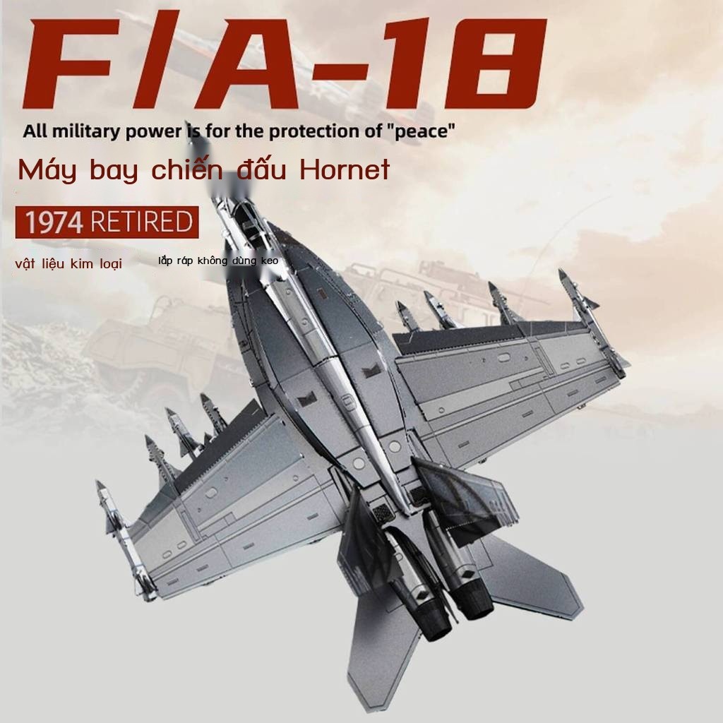 Mô chiến đấu F18 Hornet bằng hợp sắt, lắp ráp kim loại sự, mô hình máy bay thủ công DIY, khối xây d