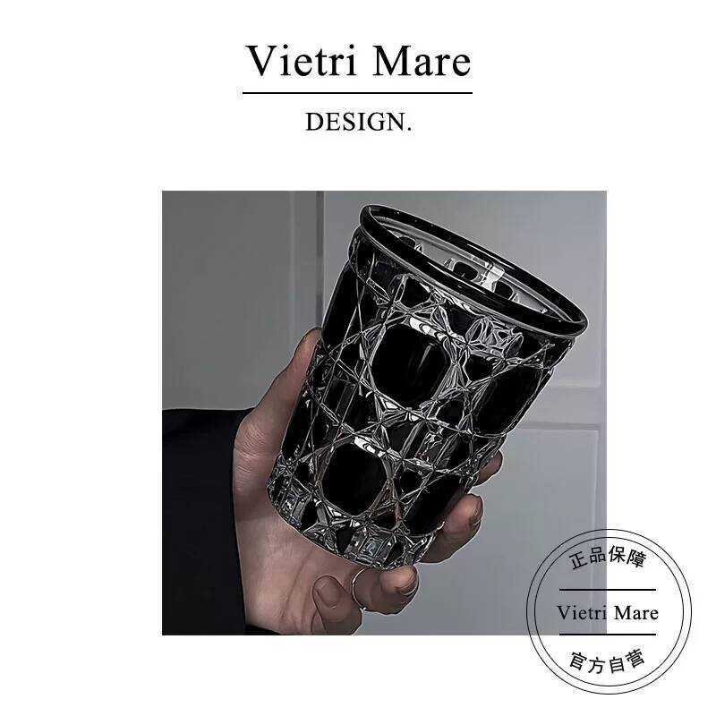 Thủy tinh Retro Diamond Black Western Wine Glass Whisky Glass Drinking Glass 丨 Ayana
