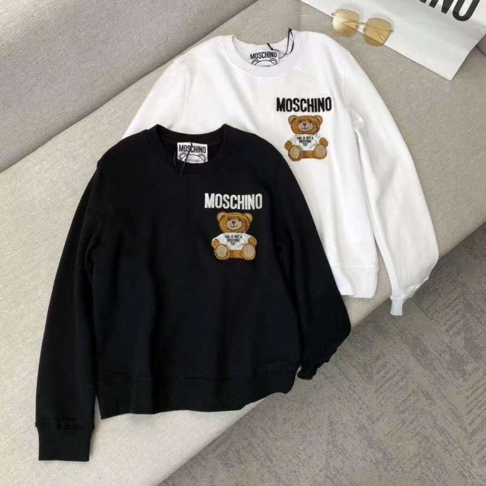 Áo nỉ cổ tròn hình gấu hoạt hình Moschino mới mùa thu đông dành cho nam và nữ