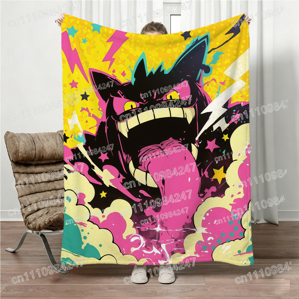 Anime Gengar Flannel Chăn 3D In Hình Thoáng Mát Hoạt Hình Sofa Mềm Tất Cả Các Mùa Di Động Chăn Du Lị