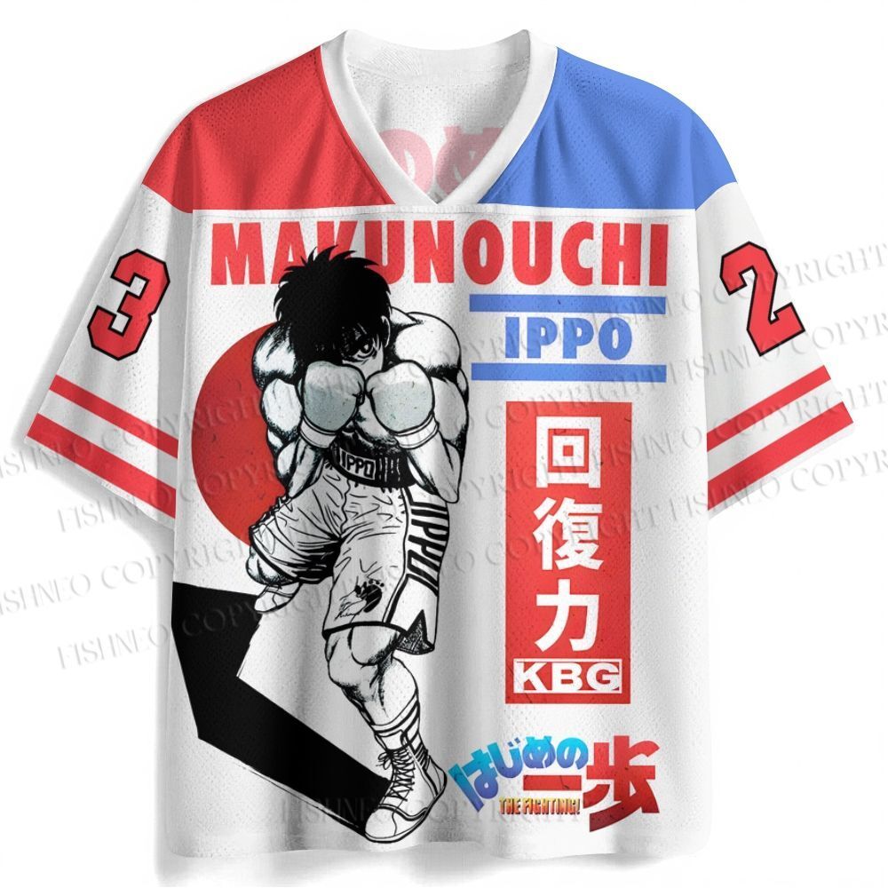 Nam Mới Makunouchi Ippo Jersey Boxing Stance Phục Hồi Đồ Họa Nhãn Điện Tay Ngắn Hajime No Ippo Anime