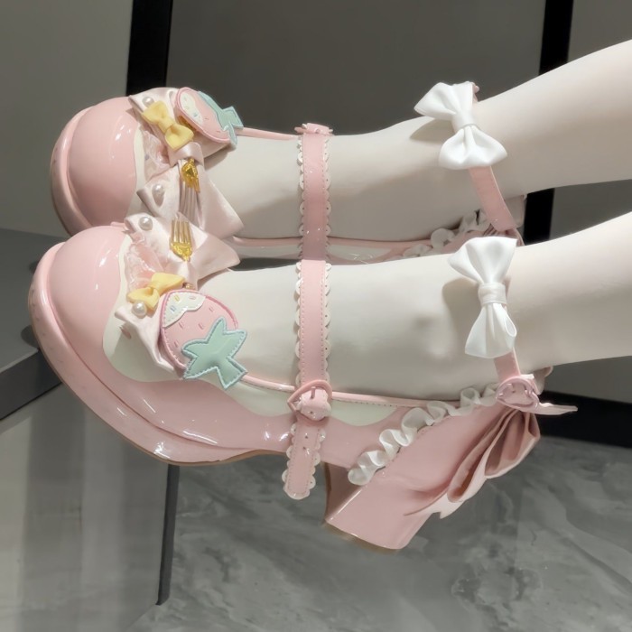 Dâu Cuộn Mùa Hè 41-42 Đầy Đủ Phong Cách Hẹn Ban Đầu lolita Giày Dễ Thương Ngọt lo Giày Nữ
