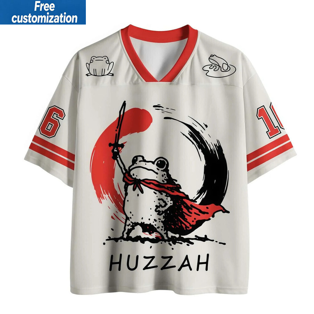 3D In Unisex Dễ Thương Huzzah Ếch Cổ Chữ V Lưới Jersey Thoáng Khí Tay Ngắn Mùa Hè Kawaii Thường Ngày