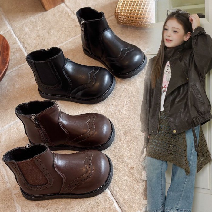 Children's Martin Boots Autumn New Boys' Shoes Girls' Leather Boots Short Boots Single Boots