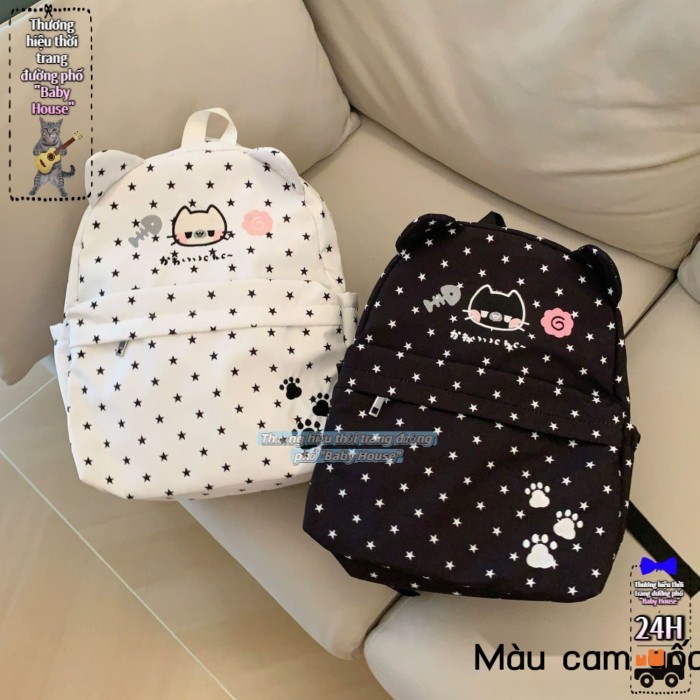 Phiên Bản Hàn Quốc INS Nhật Bản Ngôi Sao Tai Mèo Con Dễ Thương Canvas Kaomoji Đa Năng Học Sinh Mềm