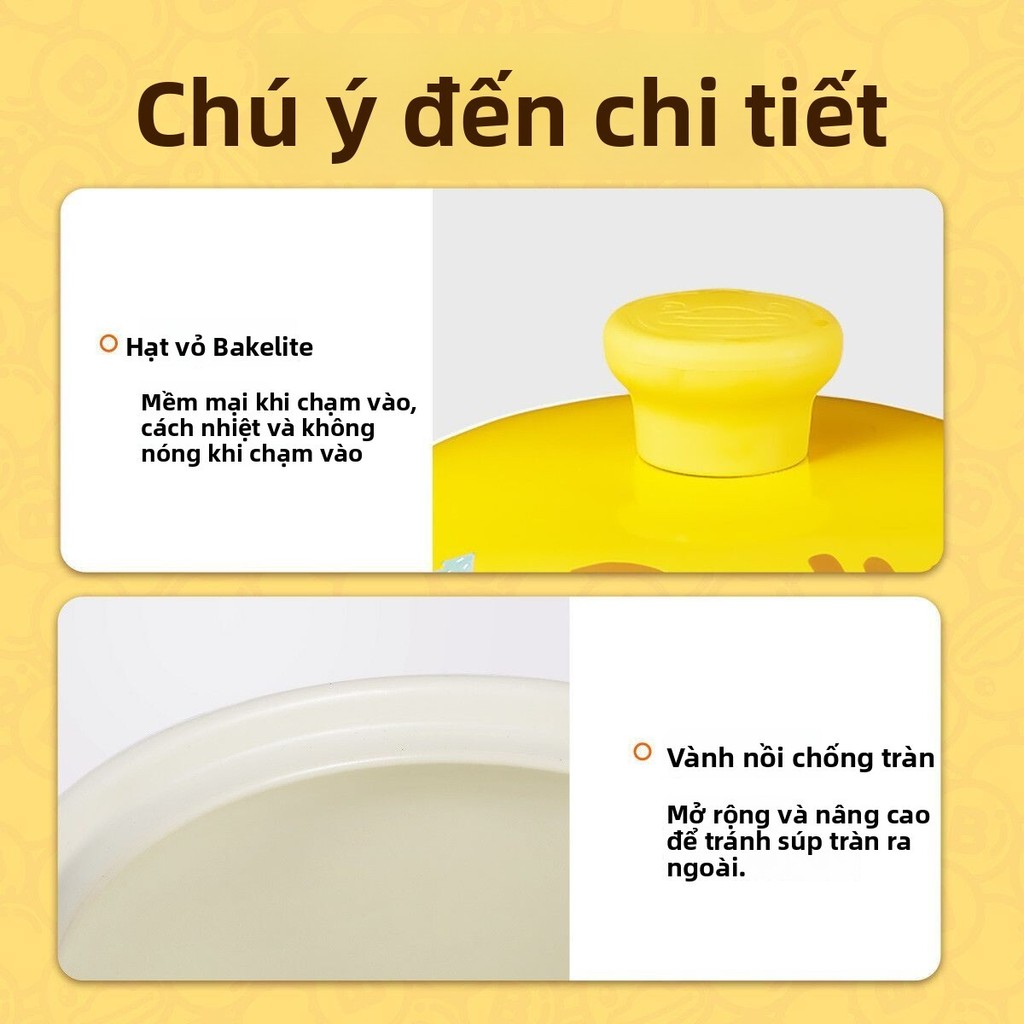 [B.Duck] Nồi hầm/nồi súp gốm sứ B.Duck Little Yellow Duck dùng trong gia đình, chịu nhiệt độ cao, th