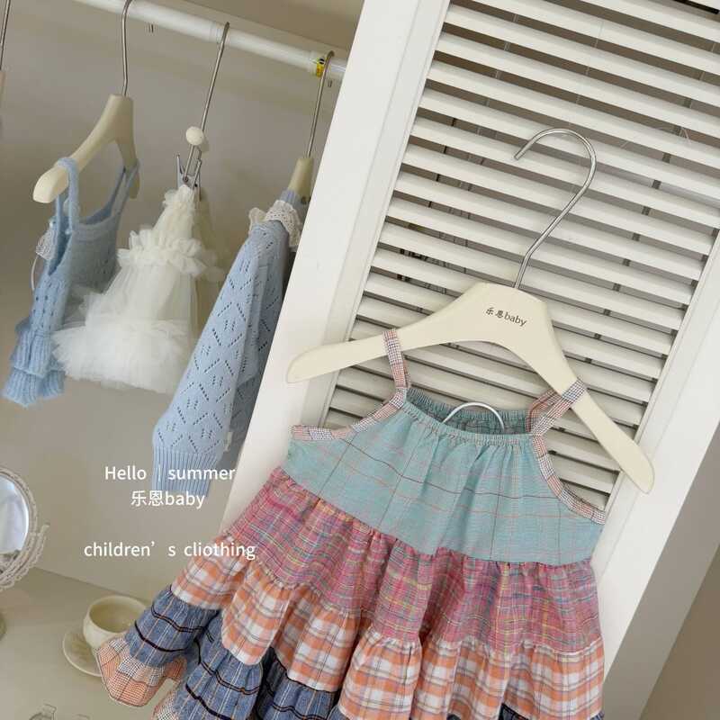 Bé Gái Sling Đầm Mùa Hè Áo Vest Bé Kẻ Sọc Bánh Đầm Khâu Đầm Bohemian