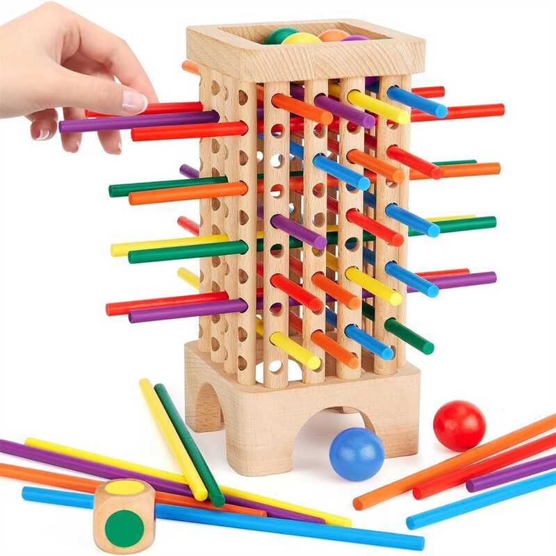 Trò chơi bảng trò chơi Montessori 42 Trò chơi gậy gỗ đầy màu sắc Dice Pizza Tower Puzzle