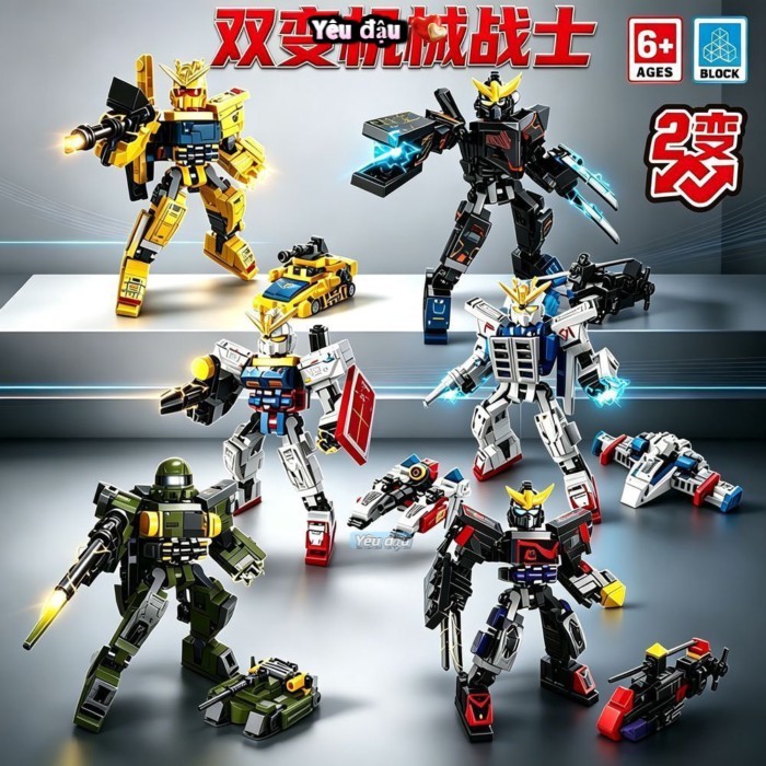 Lele Brothers Robot Biến Hình Mecha Lắp Ráp Robot 2 Biến Hình Người Chiến Binh Mô Hìn