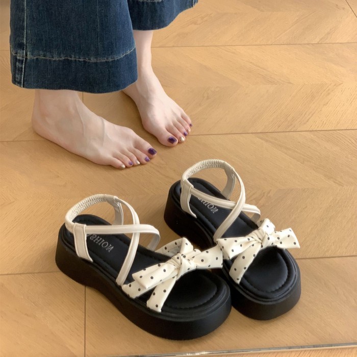 Polka-dot Bow Fashion Sandals For Women's Outer Wear New Summer Height-increasing Platform Th