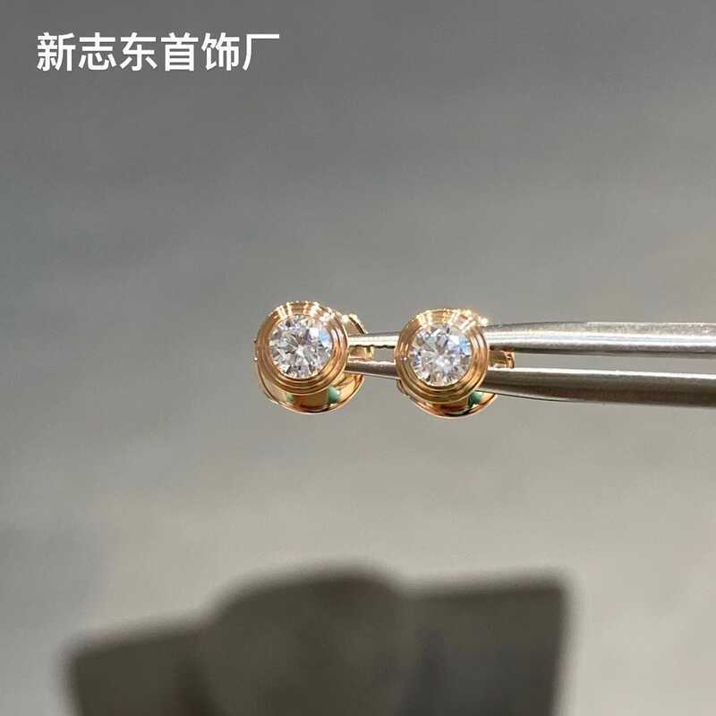 Kaka Cổ Điển Đơn Kim Cương Bông Tai Mạ Dày Vàng 18K Một Kim Cương Bay Đĩa Bông Tai Seiko Phiên Bản C