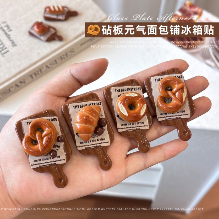 Kiềm Bánh Mì Thớt Tấm Tủ Lạnh Nam Châm 3D Mini Bagel Croissant Món Tráng Miệng Chơi Thực Phẩm Trang 